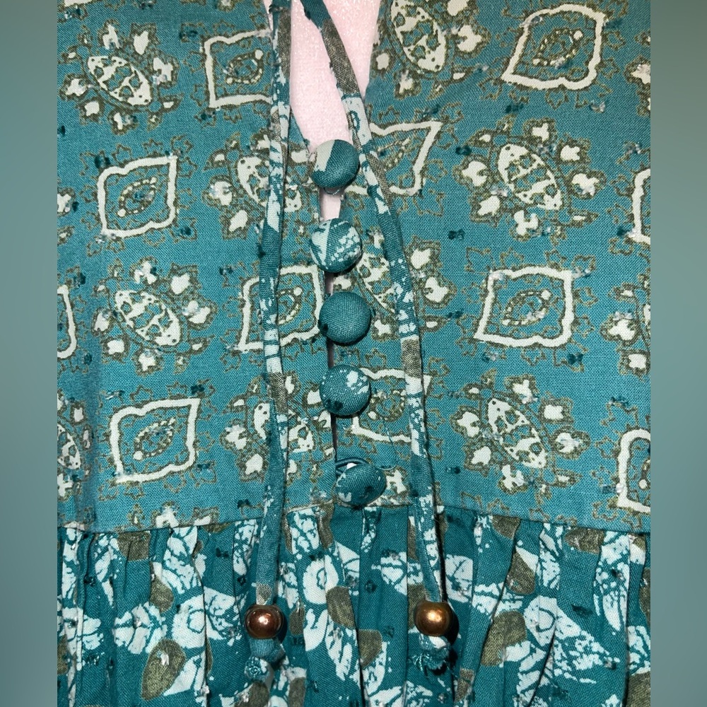 FREE PEOPLE HAZY MAISY FLORAL MAXI DRESS IN FOREST COMBO XS B801 - Picture 10 of 11